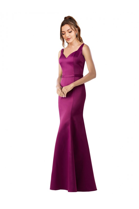 Bateau Neck Long Satin Merlot Sleeveless Black Tie Evening Gown / Prom Dress / Bridesmaid Dress Victoria
