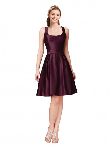 Bateau Neck Knee Length Satin Sleeveless Prom Dress / Bridesmaid Dress Victoria