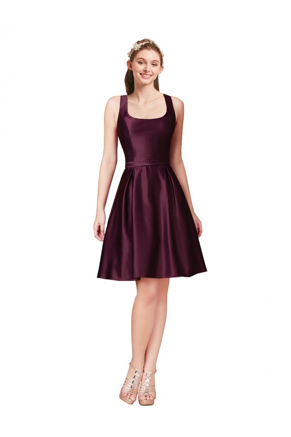 Bateau Neck Knee Length Satin Sleeveless Prom Dress / Bridesmaid Dress Victoria