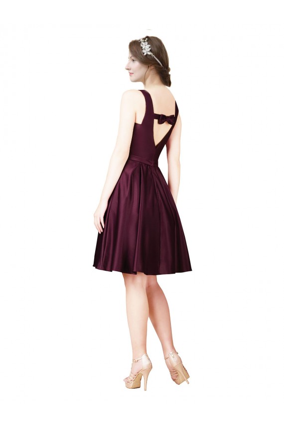 Bateau Neck Knee Length Satin Sleeveless Prom Dress / Bridesmaid Dress Victoria