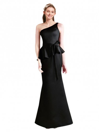 One Shoulder Long Satin Black Sleeveless Bridesmaid Dress Victoria