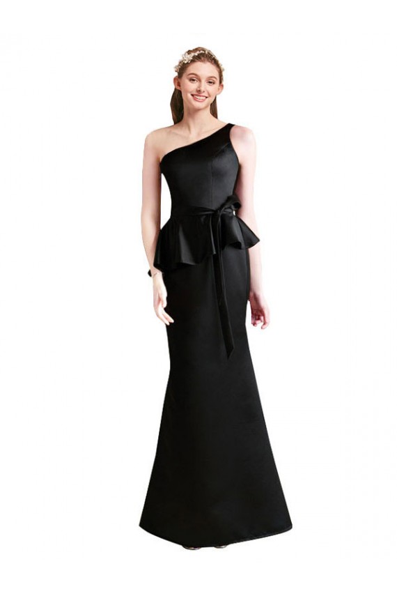 One Shoulder Long Satin Black Sleeveless Bridesmaid Dress Victoria