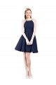Halter Neck Knee Length Satin Dark Navy Sleeveless Bridesmaid Gown Victoria