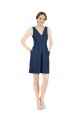 V-Neck Knee Length Satin Dark Navy Sleeveless Evening Gown / Bridesmaid Dress Victoria