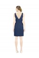 V-Neck Knee Length Satin Dark Navy Sleeveless Evening Gown / Bridesmaid Dress Victoria