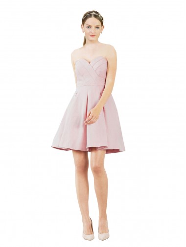 Sweetheart Knee Length Satin Pink Sleeveless Evening Gown / Bridesmaid Dress Victoria