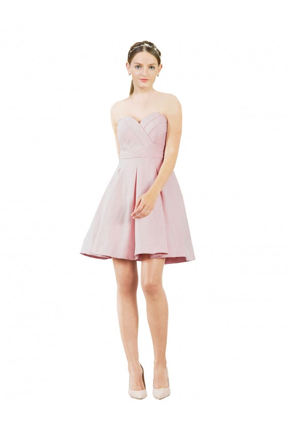 Sweetheart Knee Length Satin Pink Sleeveless Evening Gown / Bridesmaid Dress Victoria