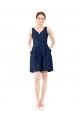 V-Neck Knee Length Satin Dark Navy Sleeveless Bridesmaid Gown Victoria