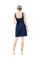 V-Neck Knee Length Satin Dark Navy Sleeveless Bridesmaid Gown Victoria