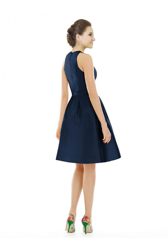 Halter Neck Cocktail Length Satin Dark Navy Sleeveless Bridesmaid Dress Victoria