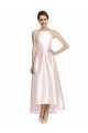 Halter Neck Long Satin Pink Sleeveless High Low Bridesmaid Dress Victoria