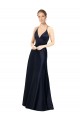 V-Neck Long Satin Dark Navy Sleeveless Prom Dress / Bridal Party Dress Victoria