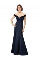 V-Neck Long Satin Dark Navy Cap Sleeves Prom Dress / Bridesmaid Dress Victoria