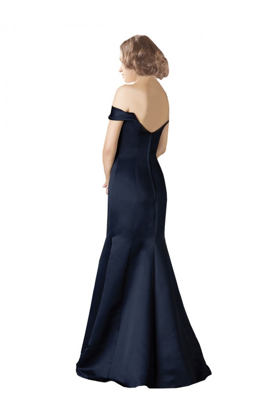 V-Neck Long Satin Dark Navy Cap Sleeves Prom Dress / Bridesmaid Dress Victoria