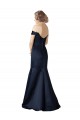 V-Neck Long Satin Dark Navy Cap Sleeves Prom Dress / Bridesmaid Dress Victoria