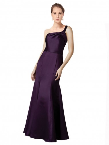 One Shoulder Long Satin Grape Sleeveless Prom Dress / Bridesmaid Dress Victoria