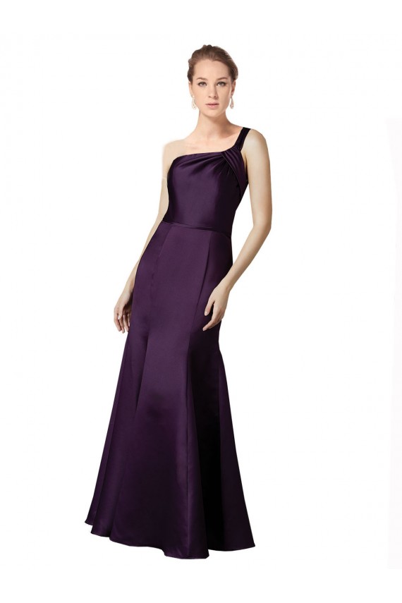 One Shoulder Long Satin Grape Sleeveless Prom Dress / Bridesmaid Dress Victoria