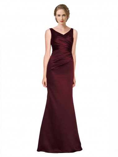 V-Neck Long Satin Burgundy Sleeveless Black Tie Evening Gown / Prom Dress / Bridesmaid Dress Victoria