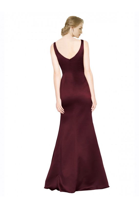 V-Neck Long Satin Burgundy Sleeveless Black Tie Evening Gown / Prom Dress / Bridesmaid Dress Victoria