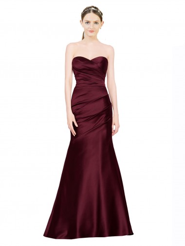 Sweetheart Long Satin Burgundy Sleeveless Formal Evening Gown / Prom Dress / Bridesmaid Dress Victoria