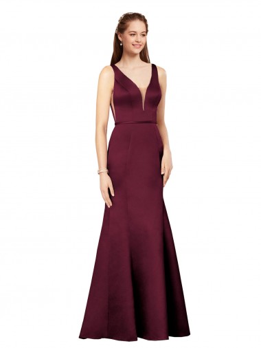 V-Neck Long Satin Burgundy Sleeveless Formal Evening Gown / Prom Dress / Bridesmaid Dress Victoria