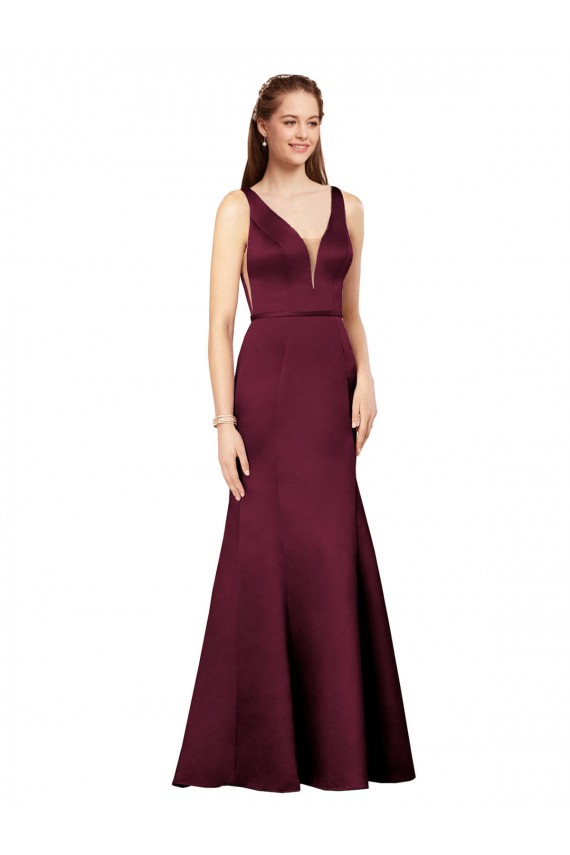V-Neck Long Satin Burgundy Sleeveless Formal Evening Gown / Prom Dress / Bridesmaid Dress Victoria