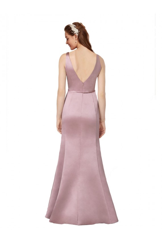 V-Neck Long Satin Burgundy Sleeveless Formal Evening Gown / Prom Dress / Bridesmaid Dress Victoria