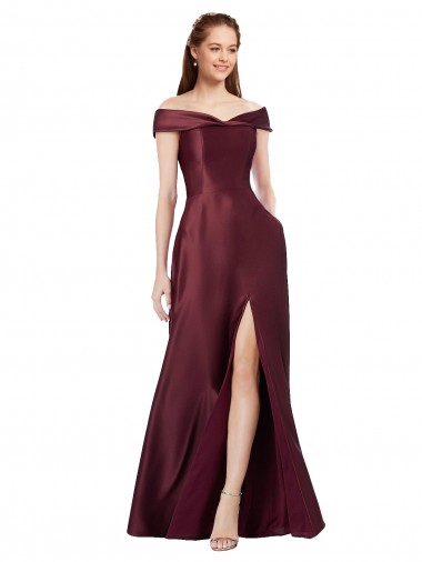 Strapless Long Satin Burgundy Gold Cap Sleeves Black Tie Evening Gown / Prom Dress / Bridesmaid Dress Victoria