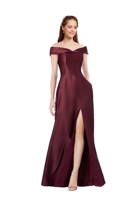 Strapless Long Satin Burgundy Gold Cap Sleeves Black Tie Evening Gown / Prom Dress / Bridesmaid Dress Victoria