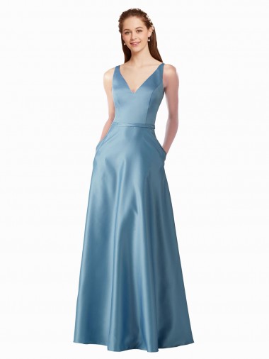 High Neck Long Satin Sleeveless Black Tie Prom Dress / Bridesmaid Dress Victoria