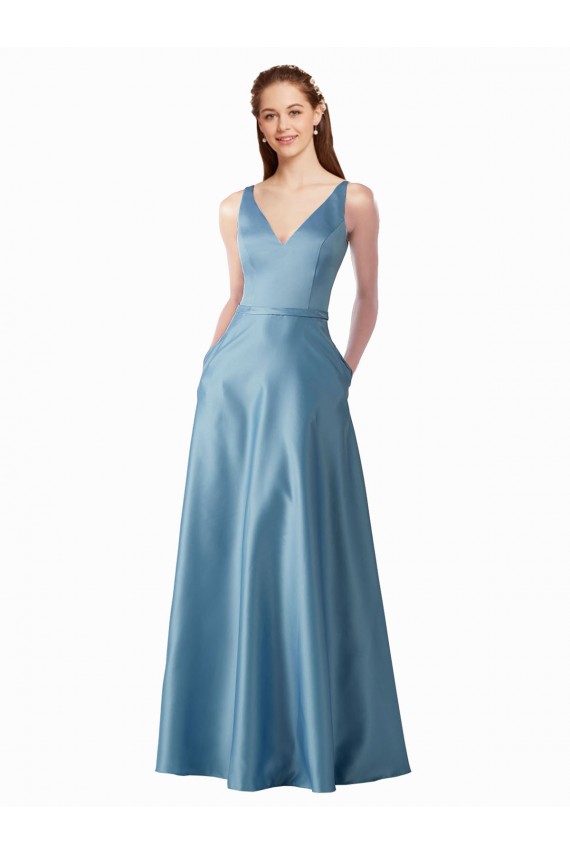 High Neck Long Satin Sleeveless Black Tie Prom Dress / Bridesmaid Dress Victoria