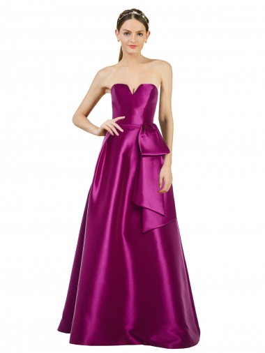 V-Neck Long Satin Merlot Sleeveless Prom Dress / Bridesmaid Dress Victoria