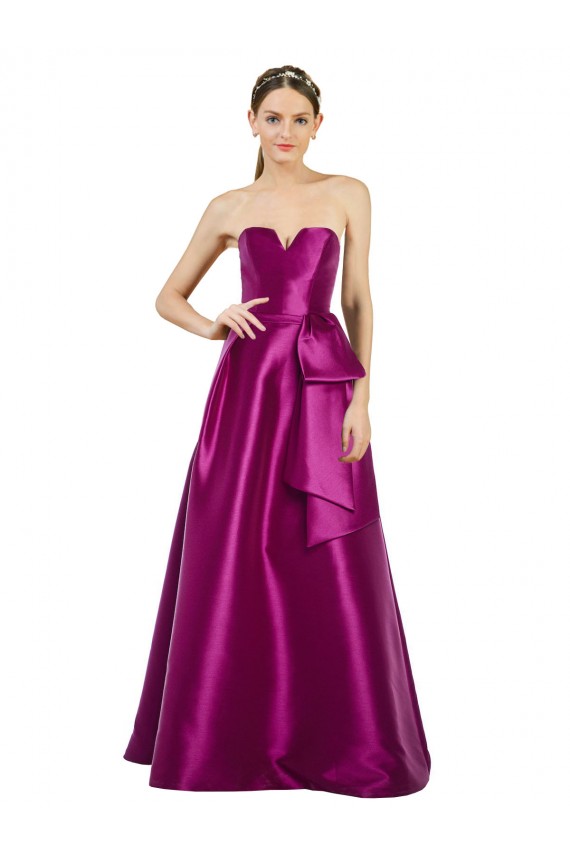 V-Neck Long Satin Merlot Sleeveless Prom Dress / Bridesmaid Dress Victoria
