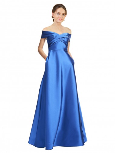 Off the Shoulder Long Satin Sleeveless Black Tie Evening Gown / Prom Dress / Bridesmaid Dress Victoria