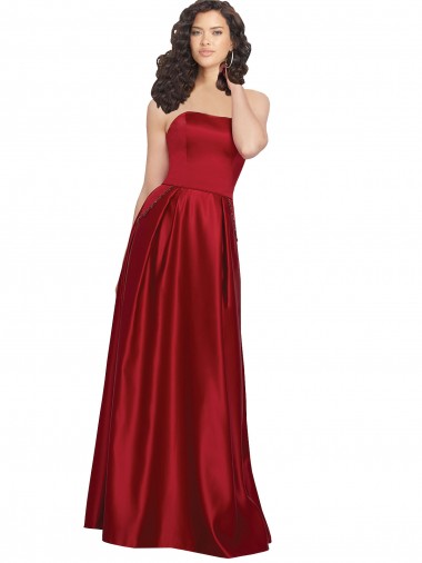 Strapless Long Satin Dark Red Sleeveless Prom Dress / Bridesmaid Dress Victoria
