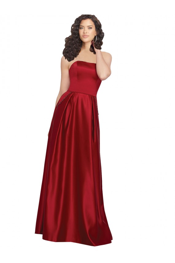 Strapless Long Satin Dark Red Sleeveless Prom Dress / Bridesmaid Dress Victoria