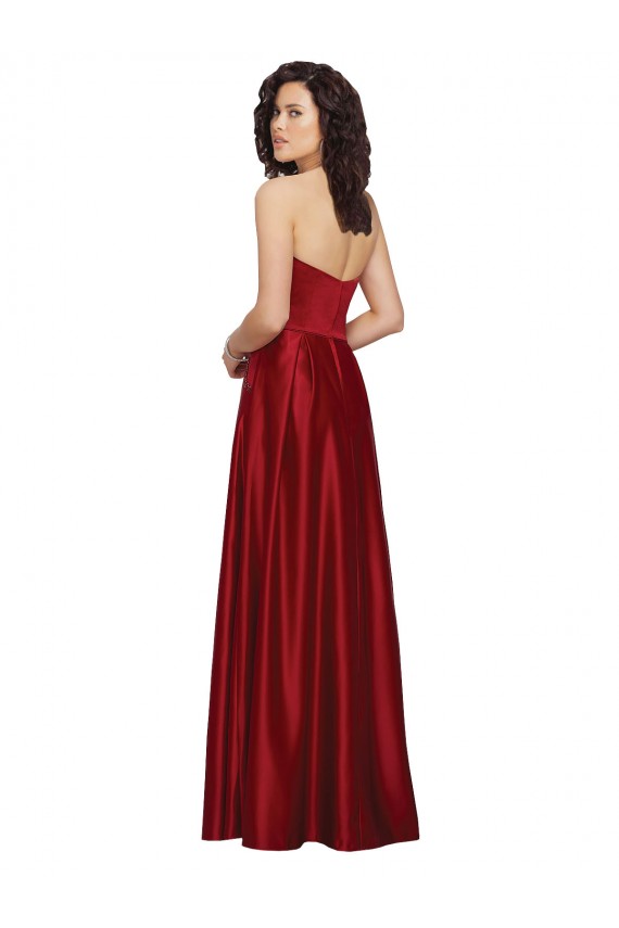 Strapless Long Satin Dark Red Sleeveless Prom Dress / Bridesmaid Dress Victoria