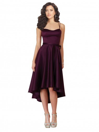 Scoop Neck Neck Short Satin Grape Sleeveless High Low Prom Dress / Bridesmaid Dress Victoria