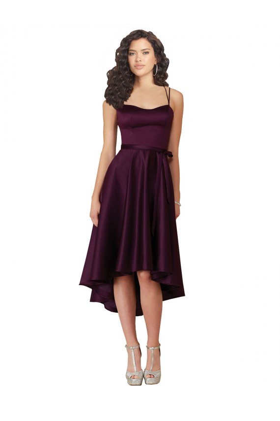 Scoop Neck Neck Short Satin Grape Sleeveless High Low Prom Dress / Bridesmaid Dress Victoria
