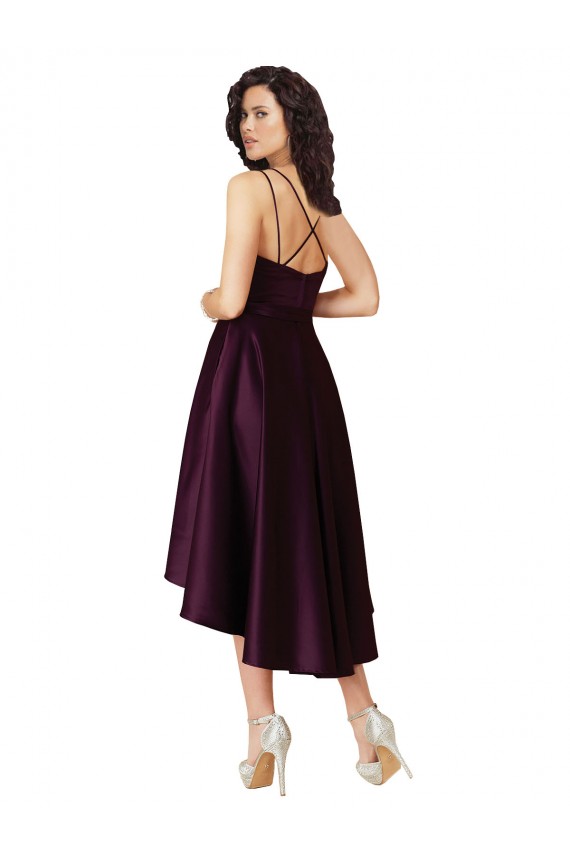 Scoop Neck Neck Short Satin Grape Sleeveless High Low Prom Dress / Bridesmaid Dress Victoria