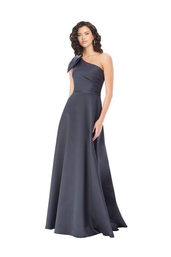 One Shoulder Long Satin Slate Grey Sleeveless Formal Evening Gown / Prom Dress / Bridesmaid Dress Victoria