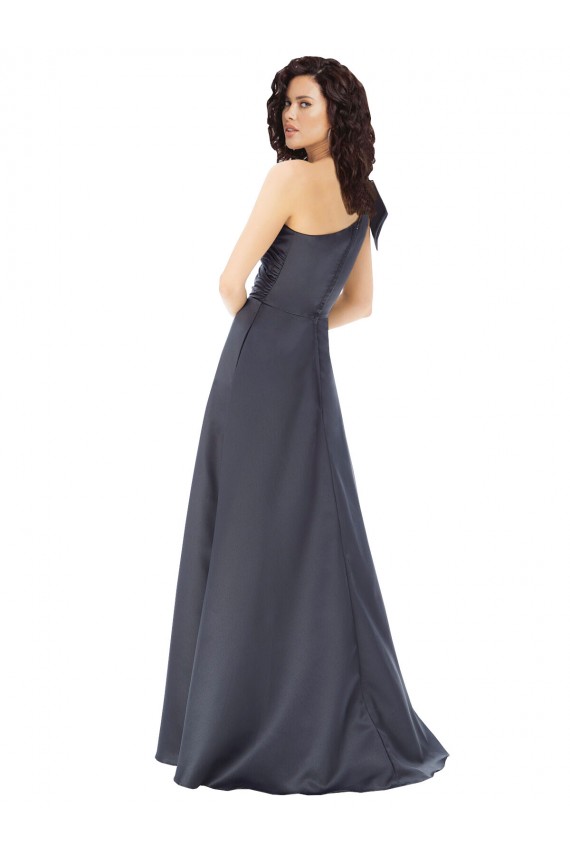 One Shoulder Long Satin Slate Grey Sleeveless Formal Evening Gown / Prom Dress / Bridesmaid Dress Victoria