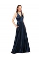 V-Neck Long Satin Dark Navy Sleeveless Formal Evening Gown / Prom Dress / Bridesmaid Dress Victoria