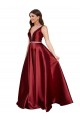 V-Neck Long Satin Burgundy Sleeveless Formal Plus Size Evening Gown / Prom Dress / Bridesmaid Dress Victoria