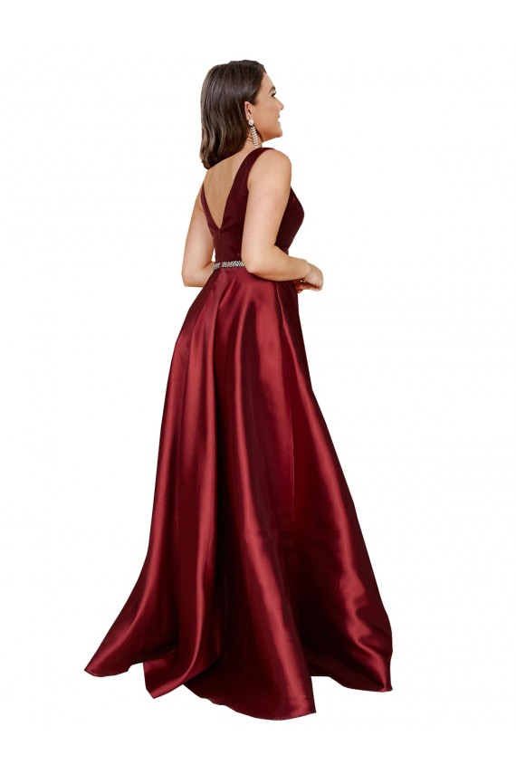 V-Neck Long Satin Burgundy Sleeveless Formal Plus Size Evening Gown / Prom Dress / Bridesmaid Dress Victoria