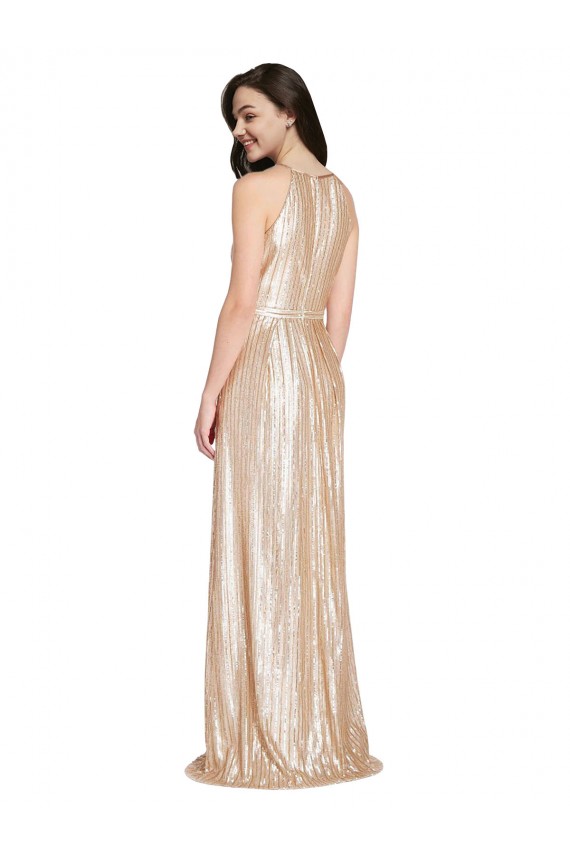 High Neck Long Sequin Gold Sleeveless Formal Evening Gown / Prom Dress / Bridesmaid Dress Victoria