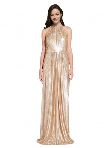 High Neck Long Sequin Gold Sleeveless Formal Evening Gown / Prom Dress / Bridesmaid Dress Victoria