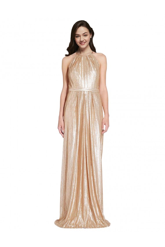 High Neck Long Sequin Gold Sleeveless Formal Evening Gown / Prom Dress / Bridesmaid Dress Victoria