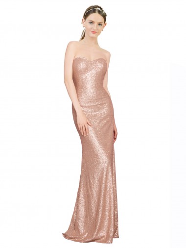 Sweetheart Long Sequin Rose Gold Sleeveless Formal Evening Gown / Prom Dress / Bridesmaid Dress Victoria