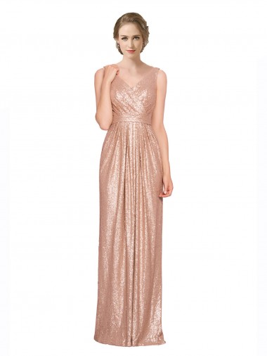 V-Neck Long Sequin Rose Gold Sleeveless Bridesmaid Dress / Evening Dress Victoria